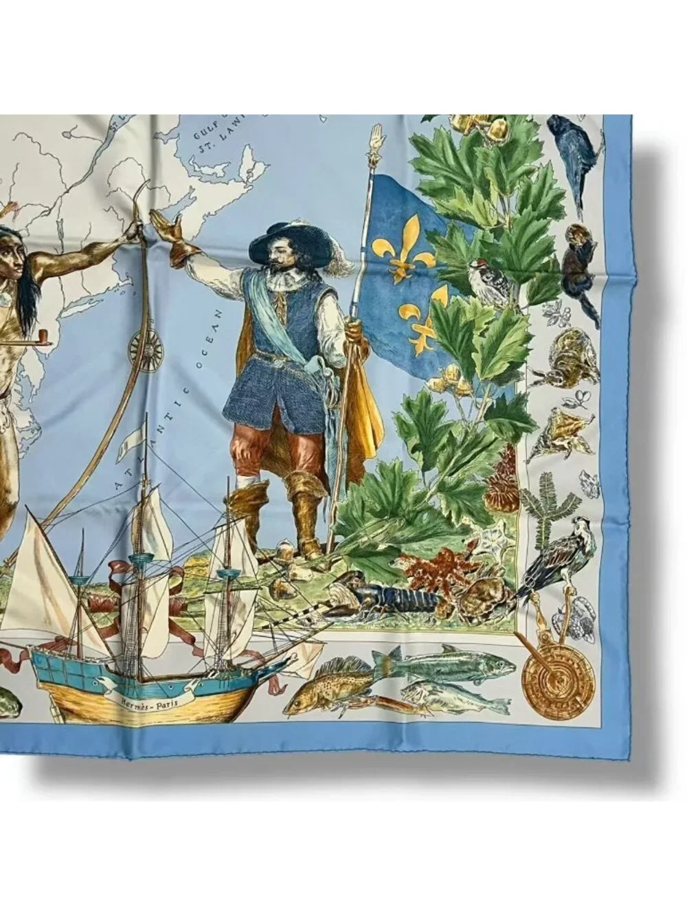 Hermes Scarf Silk Carre 90 le Canada Blue